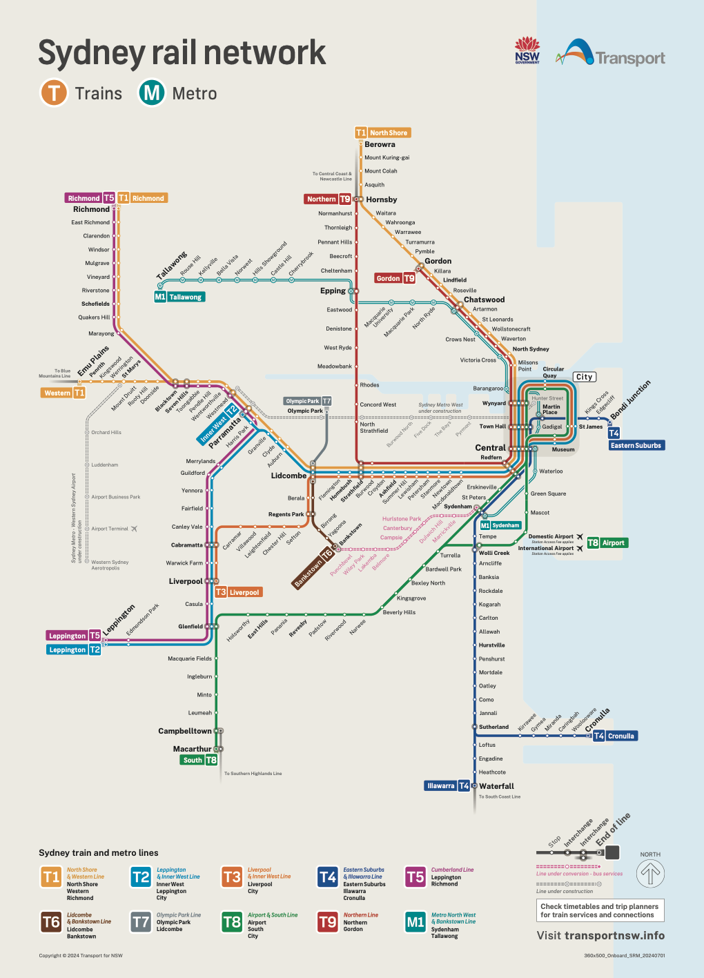 Official Transport for NSW Sydney rail network map